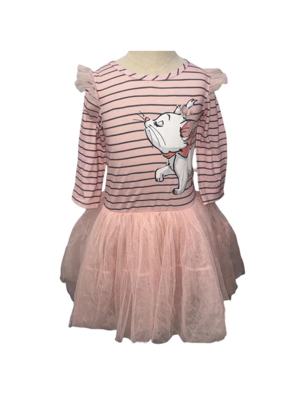 Disney Pippa & Julie Marie Cat Tutu Dress Girls 6X Pink Striped Ruffle